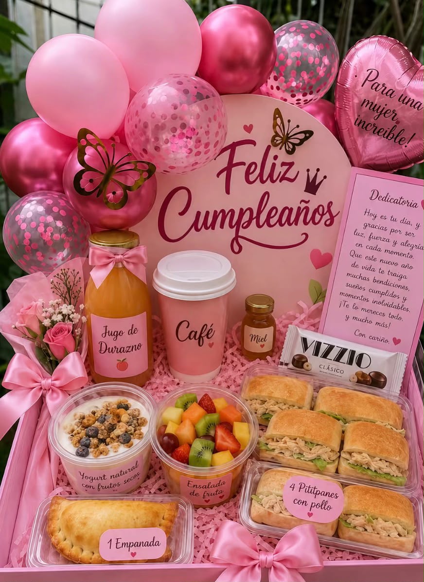Desayuno Cumpleaños Rosa – desayuno sorpresa a domicilio
